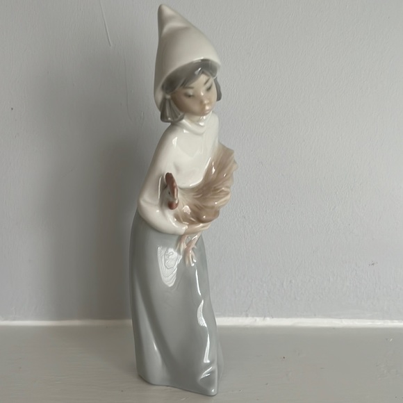 Lladro Figurine Girl with Rooster